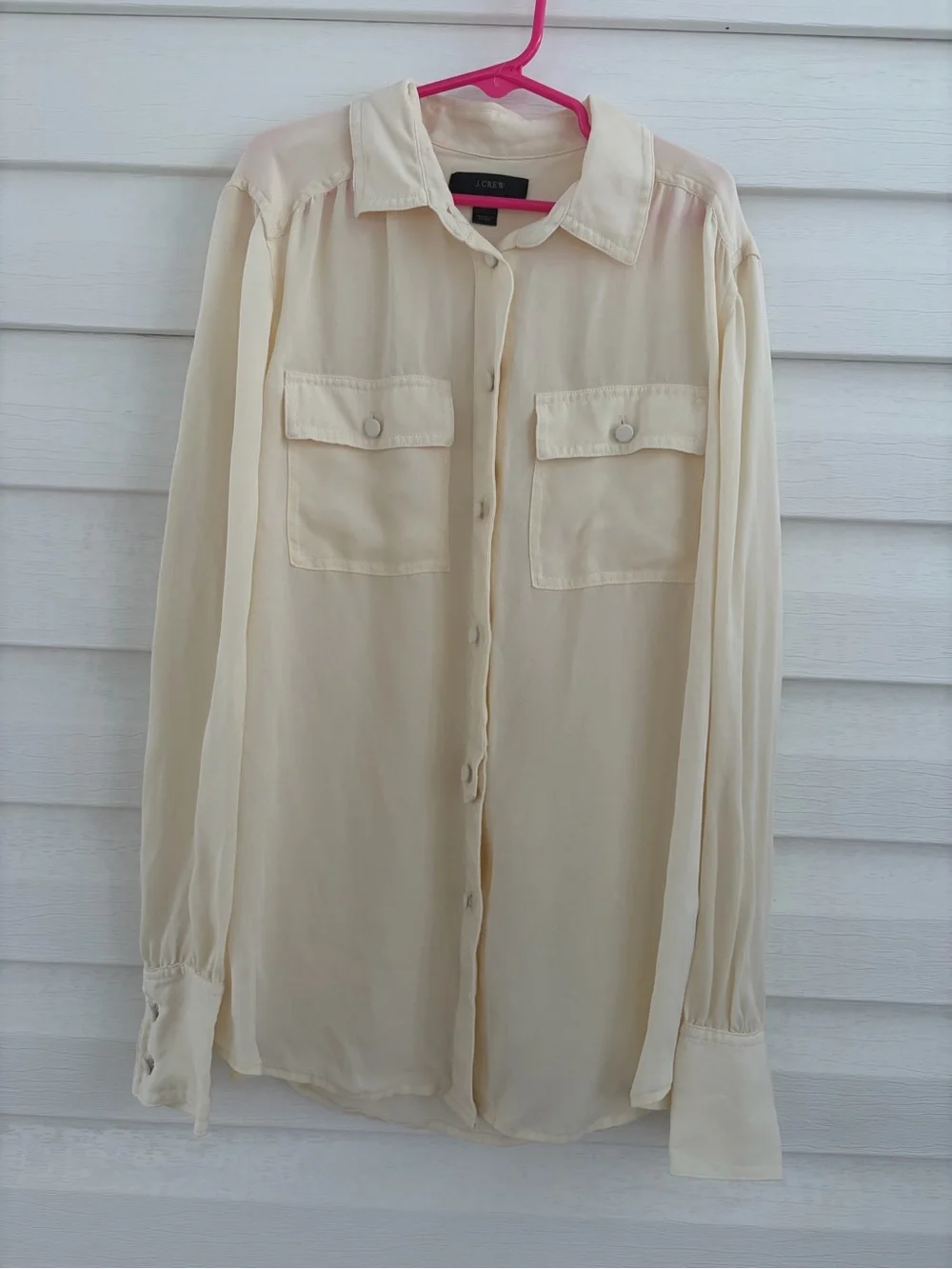 J.Crew Ivory 100% Silk Utility Button Down Shirt 00 Pocket Blouse